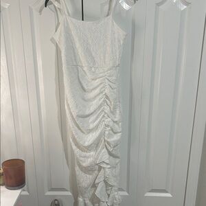 SHEIN White Ruched Midi Dress